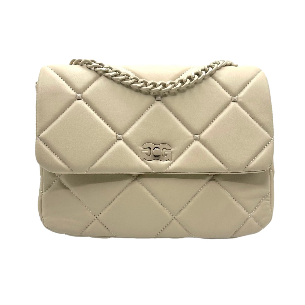 GILDA PARIS Large quilted studded crossbody w/ same color chain & hardware bone